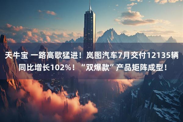 天牛宝 一路高歌猛进！岚图汽车7月交付12135辆 同比增长102%！“双爆款”产品矩阵成型！